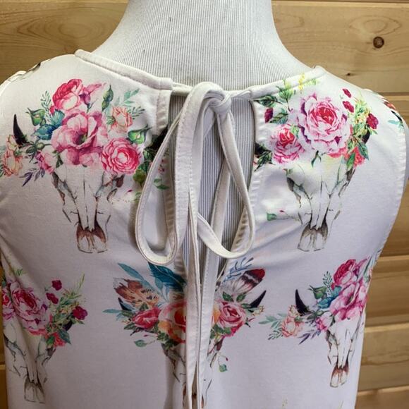 P.S. Kate Longhorn Steer Bull Floral Feather Boho Western Dress Small - Picture 7 of 10